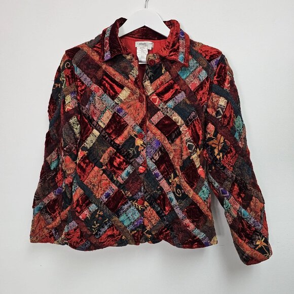 Coldwater Creek Womens Embroidered Patchwork Jacket Large Velvet Tapestry Red - Picture 1 of 7